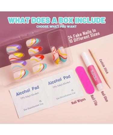 96Pcs Medium YGDZ Press On Nails - 4 Packs Short Almond Fake Nails with Nail Glue | Glossy Full Cover False Nails Set - French, Colorful & Reusable Designs for Women and Girls - Buy Online on GoSupps.com