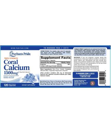Puritan's Pride Triple Strength Coral Calcium 1500mg 120 Capsules - High Quality Mineral Supplement - Buy Online on GoSupps.com