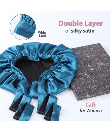 Silk Satin Bonnet for Curly Hair | Double Layer Reversible Cap for Women | Blue Sleeping Bonnet - Buy Online on GoSupps.com