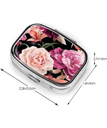 Travel Pill Cases with Mirror | Small Portable 2 Compartment Organizer | Colorful Rose Floral Tablet Holder for Purse - Buy Online on GoSupps.com