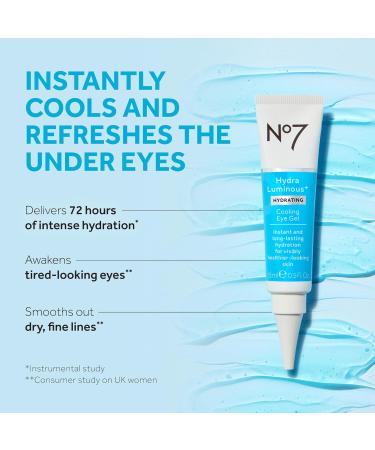 No7 HydraLuminous+ Cooling Under Eye Gel Hydrating Eye Gel with Hyaluronic Acid & Niacinamide for Smooth Radiant Skin 0.5 Fl Oz | International Shipping Available - Buy Online on GoSupps.com