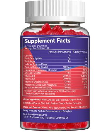Calcium Magnesium Gummies 600MG Calcium Magnesium Zinc Gummies with Vitamin D3 - High Absorption Complex Calcium Supplement Vegan 60 Counts 60 Count (Pack of 1) - Buy Online on GoSupps.com