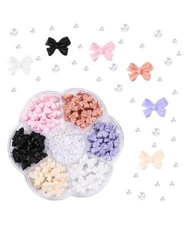 Pearl & Bow Nail Charms 3D Nail Bows Colorful Nail Charms for Acrylic Nails Resin Bowknot Nail Charms DIY Nail Accessories for Jewelry Women Girls Nail Crafts Art Decorations