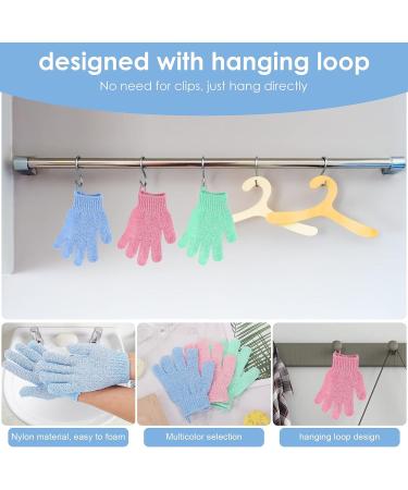 Sibba 3 Pairs Bath Exfoliating Gloves - Body Scrub Shower Scrubber Set with Hooks - Spa Loofah Shower Glove for Men and Women (Green, Blue, Pink) - Buy Online on GoSupps.com