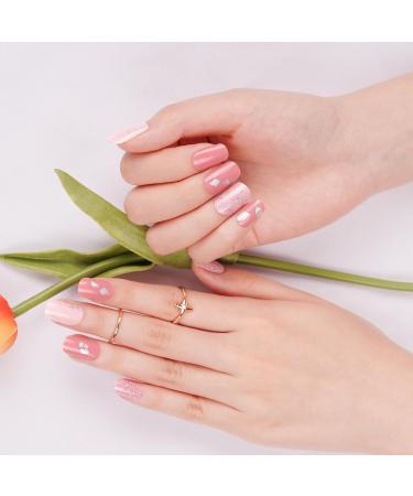 Danni & Toni Half Hardened Gel Nail Foils - Pink Sands Glitter Glossy Nail Set | Self-Adhesive UV Gel Nail Wraps - 28 Stickers - Buy Online on GoSupps.com