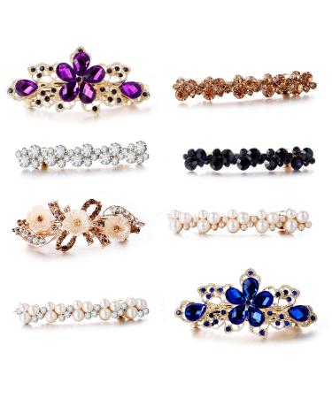 Minimalist CZ White Pearl Hair Clips with Champagne Brown Crystal Barrettes - Handmade Bridal Hair Accessories for Women and Teens - Buy Online on GoSupps.com