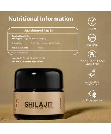 Organic Himalayan Shilajit Resin - 500mg Max Potency, Lab Tested Pure Shilajit for Men and Women, 85+ Trace Minerals Fulvic Acid, Immune Support, Energy & Cognitive Performance, 4 Month Supply, 60g - Buy Online on GoSupps.com