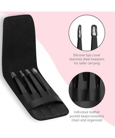 FACEMADE 4 Pack Tweezers Set - Professional Stainless Steel Tweezers for Men and Women Precision Eyebrow Tweezers for Facial Hair Chin and Ingrown Hair Removal (Black) - Buy Online on GoSupps.com