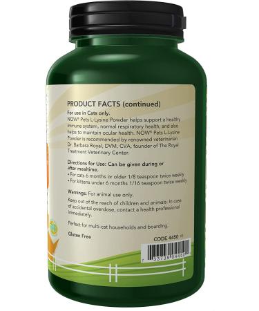 Now Foods L-Lysine for Cats 8 oz - Immune Support & Healthy Eyes | Now Pets - Buy Online on GoSupps.com