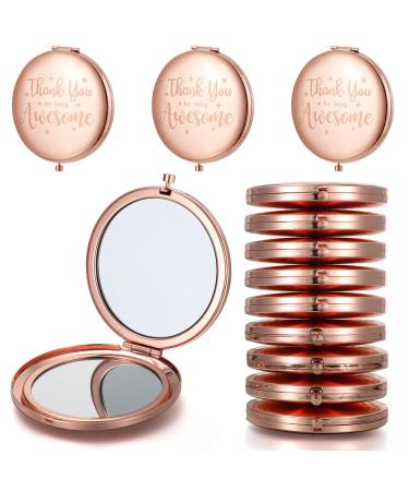 12 Pcs Compact Mirror  Thank You for Being Awesome  Portable Handheld Round Makeup Mirror for Purse Double Sided Travel Magnifying Pocket Mirror Mom Women  Rose Gold