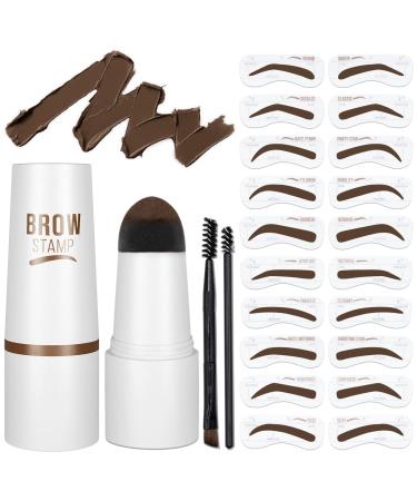 Eyebrow Stamp Stencil Kit - One-Step Vegan Eyebrow Stamp Pomade - Long-Lasting Waterproof Smudge-Proof - With 20Pcs Reusable Thin & Thick Eyebrow Stencils for Perfect Brows (Dark Brown)