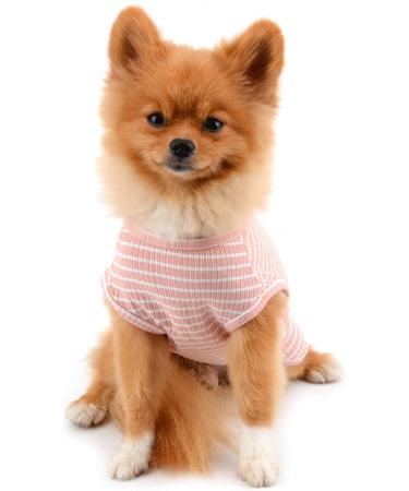Paidful Summer Striped Puppy T-Shirt for Small Dogs - 100% Cotton Sleeveless Chihuahua & Yorkshire Apparel - Pink (M: 25cm Back Length 37cm Bust) - Buy Online on GoSupps.com