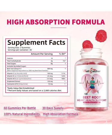 Beet Root Gummies - Beets Chewables for Heart & Circulation Support Nitric Oxide Energy Boost Sugar Free Beet Gummies Supplement for Blood Pressure with Vitamin C D B12 Grapeseed Coenzyme Q10 60ct - Buy Online on GoSupps.com