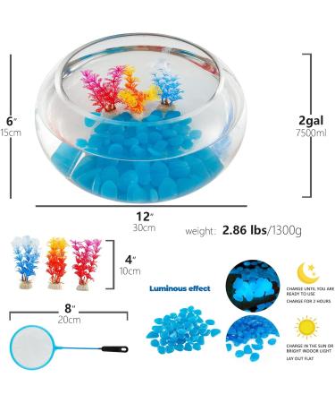 2 Gallon Laqual Glass Fish Bowl with Decor - Fluorescent Stones & Colorful Plastic Trees - High White Glass - Small Betta Fish/Goldfish Aquarium/Vase - Home D cor - Buy Online on GoSupps.com