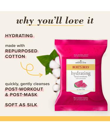 Burt's Bees Hydrating Facial Cleanser Wipes - Watermelon, 30 Count (Pack of 3) - All Skin Types, Eco-Friendly - Buy Online on GoSupps.com