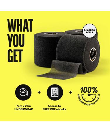 SPORTTAPE Soft Foam Underwrap - Black - 7cm x 27m | Hypoallergenic Pre Wrap Sports Tape for Football, Hair Bands, & Shin Guards - 1 Roll - Buy Online on GoSupps.com