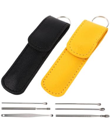Stainless Steel Cleaner 4 Sets Ear Pick Earwax Removal Kit Stainless Steel Ear Cleansing Tool with Leather Storage Case Ear Scoop Picking Tool for Adults Ear Cleaner