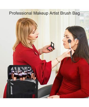 Large Black Makeup Brush Case Organizer with Adjustable Dividers and Shoulder Strap - Buy Online on GoSupps.com