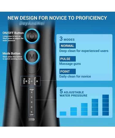 DayAndNai Professional Cordless Water Dental Flosser - Portable Oral Irrigator for Home & Travel - USB Rechargeable Teeth Cleaner with 5 Tips, 3 Modes - Waterproof & Ideal for Braces - Black - Buy Online on GoSupps.com