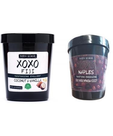 Body Scrub Exfoliating Ingrown Hair Anti-Cellulite Purifying (2 Assorted Packs) 1+1 (Coconut & Vanilla + Naples Coffee)