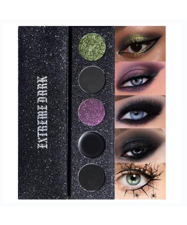 5 Colors Extreme Dark Black Smoky Eye Shadow Liner Palette for Creative Drama Stage Halloween Makeup Shimmer and Matte Cruelty-Free and Vegan Formula (Black Pruple)