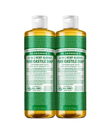 Dr. Bronner's - Pure-Castile Liquid Soap (Almond 16 ounce 2-Pack) - Made with Organic Oils 18-in-1 Uses: Face Body Hair Laundry Pets and Dishes Concentrated Vegan Non-GMO Almond 16 Fl Oz (Pack of 2) - Buy Online on GoSupps.com