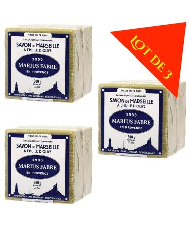 Lot of 3 soaps Marius Fabre Cube of Pure Marseilles Soap (600G Green (Olive Oil))