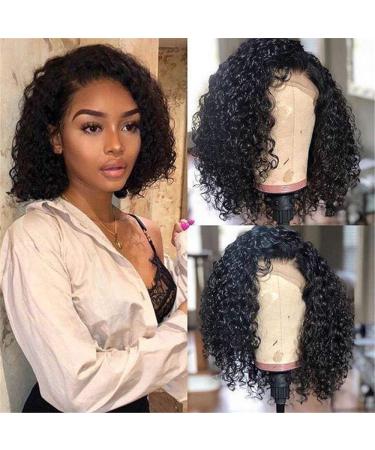 wig High temperature silk black small curly short hair front lace in black curly hair half hand hook wig headgear