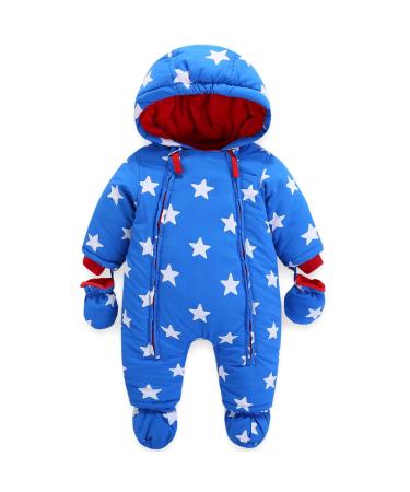 Baby Boys Winter Hooded Romper Snowsuit with Gloves Booties Cotton Jumpsuit Outfits 3-24 Months C 3-6 Months