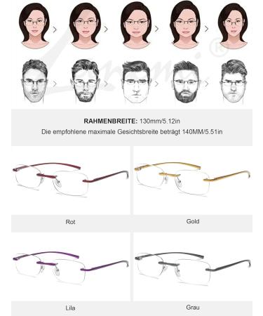 Buy Lanomi Frameless Reading Glasses for Men & Women | Blue Light Filter & Ultralight Design | Gray Rectangular Readers - 1.0 to 4.0 Diopters - Buy Online on GoSupps.com