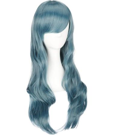 ColorfulPanda Long Wavy Blue Grey Synthetic Wig with Bangs for Women - Anime Cosplay Costume Party Hairpiece - Buy Online on GoSupps.com
