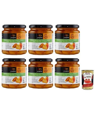 Italian Gourmet E.R. Grangusto Semi-Dried Yellow Datterini Tomatoes in Oil Yellow Tomatoes Semi-Dried in Oil Italian Tomato 280g Glass + Gourmet Tomato Pulp 400g Italian Box