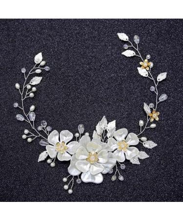 JUSTUSNX Bride Wedding Hair Pieces Pearl Hair Vines Silver Crystal Headpiece Flower Headband for Women and Girls Hair Styling Accessories - Buy Online on GoSupps.com