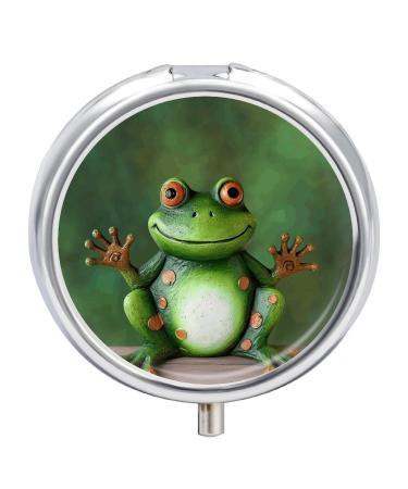 Round Pill Box Welcome Frog Print 3 Compartment Medicine Pill Case Print Pill Organizer Decorative Metal Portable Pill Box Pocket Pill Box