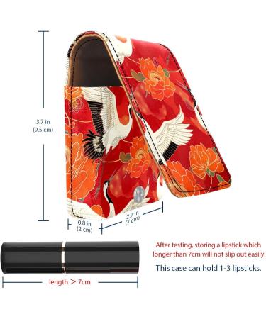 Stylish Leather Lipstick Case with Mirror | Mini Lip Gloss Organizer - White Crane Peony Flower Design - Buy Online on GoSupps.com