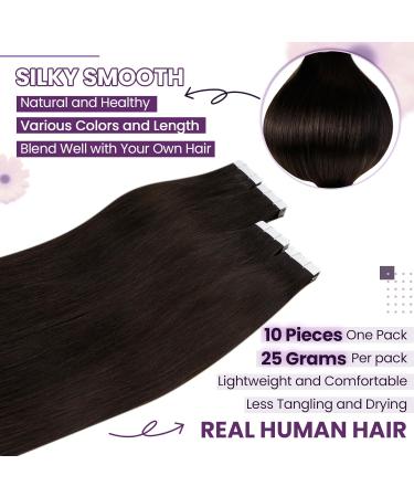 LAAVOO Seamless Real Hair Extensions - Dark Brown 35cm Tape-In 25g 10 Pcs | Remy Human Hair Skin Weft - Buy Online on GoSupps.com