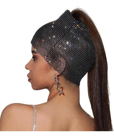 Sparkly Rhinestone Mesh Headband Rhinestone Headpiece Rhinestone Head Scarf Diamond Headband Rave Headband Black1 - Buy Online on GoSupps.com