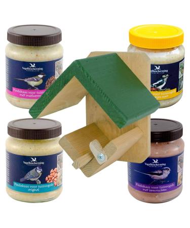 Peanut butter for garden birds - set (4 x 330g) + wooden peanut butter jar holder