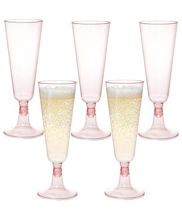Hedume 70 Pack Pink Champagne Flutes 5oz Disposable Plastic Wine Glasses 2-Piece Disposable Champagne Glasses for Celebration Wedding Party Valentine's Day Mother's Day
