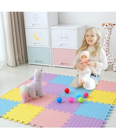 Tamiplay 16Pcs Foam Play Mat Set with Storage Bag - Soft Interlocking Floor Mats for Baby - Solid Colored Foam Puzzled Exercise Mats (Pink/Purple/Yellow/Light Blue) - Buy Online on GoSupps.com