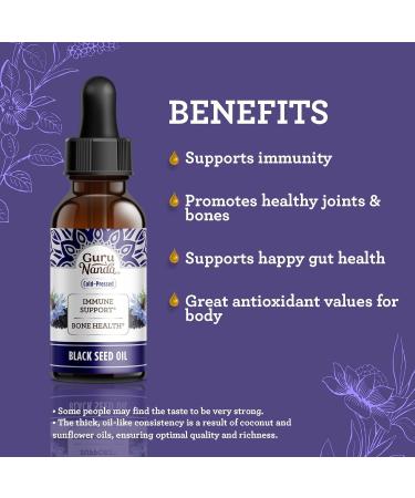 GuruNanda Black Seed Oil Cold-Pressed Nigella Sativa - Rich in Vitamin D3 5000 Units K2 & E High Thymoquinone | Potent Antioxidant for Immune Support Non-GMO 2 Fl.oz 2 Fl Oz (Pack of 1) Seed Oil - Buy Online on GoSupps.com