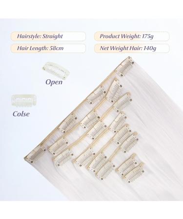 Elailite Synthetic Clip in Hair Extensions - 18 Clips 58cm Long 140g - Straight White Hairpiece for International Shipping - Buy Online on GoSupps.com