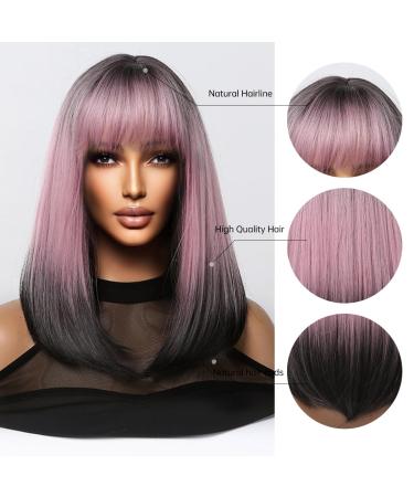 Testar 16-Inch Pink Ombre Black Straight Bob Wig - Heat-Resistant Synthetic Wig for Women | Short Wigs for Daily & Party Use - Buy Online on GoSupps.com