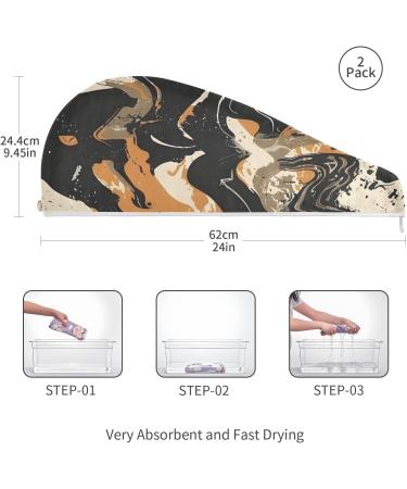 Khaki Black Abstract Graffiti Hair Towel 2 Pack | Super Absorbent Quick Dry Hair Turbans for Women & Girls - Buy Online on GoSupps.com