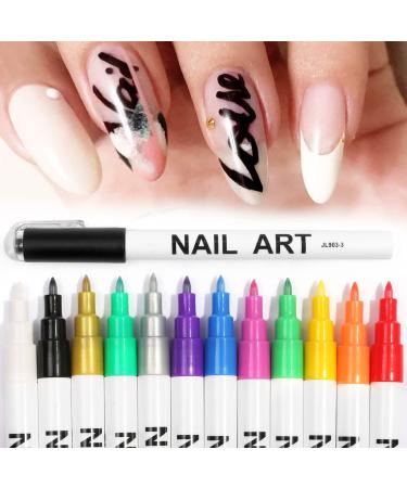 12 Pcs Nail Art 3D Painted Pen Set - DIY Nail Point Graffiti Dotting Pen for Gel Polish - 12 Color Flower Hook Line Design - Buy Online on GoSupps.com