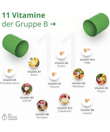 High-Dose B Complex Vitamins - All 11 B Vitamins Vegan 60 Capsules - Active Forms with Choline Inositol & PABA - Buy Online on GoSupps.com