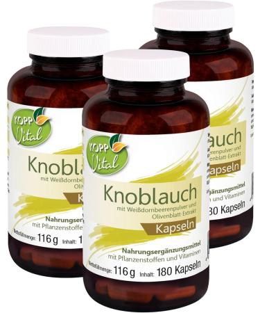 Kopp Vital Garlic Capsules - 3 x 180 Capsules | Dietary Supplements with Vitamin C & B1 | Pharmacy Quality | International Shipping Available - Buy Online on GoSupps.com