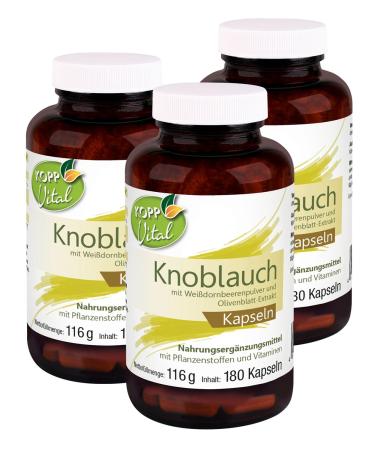 Kopp Vital garlic capsules |116 G |3 x 180 capsules |Heating berry powder and olive leaf extract |Dietary supplements with vitamin C and B1 |Pharmacy quality