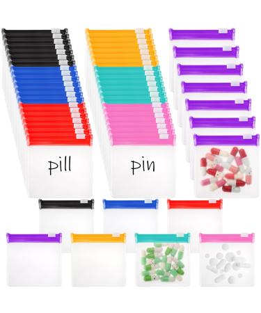 Goaste 56 Pack Pill Pouch Bags Zippered Translucent Medicine Organizer Reusable Travel Self Sealing Vitamine Baggies Plastic Clear Storage Pouches with Slide Lock for Pills Small Crafts Beads