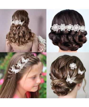 White Butterfly Flower Hair Clips - 18 Pieces 3D Embroidery Soft Lace Pins for Women & Girls | Elegant Alligator Clips Hair Accessories - Buy Online on GoSupps.com